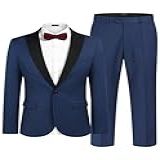 COOFANDY Ternos De Smoking Masculino De 2 Peças Blazer De Casamento Um Botão Lapela Paletó Calça Social Para Jantar Formatura Festa Azul Large