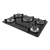 Cooktop Fogatti À Gás Fgt 5b Tc Vidro Preto Flange Inox