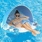 COOLCOOLDEE Boia De Piscina Com Dossel Para Adultos Cadeira Inflável GG Com Cobertura De Sol Ajustável Suporte De Copo De Bebida Encosto De Cabeça Ergonômico