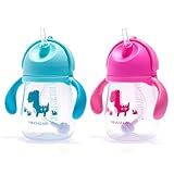Copo Bebê 360 Treinamento Antivazamento Alça Canudo 240ml -Rosa-