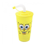Copo Bob Esponja 3d Com Canudo Dobrável Amarelo