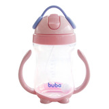 Copo Com Alça E Canudo Em Silicone Fone De Ouvido 300ml Rosa Buba