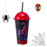 Copo Com Canudo Super Heróis Homem Aranha 500 Ml Plasutil
