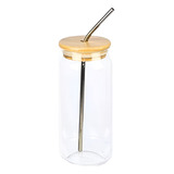 Copo De Vidro Com Tampa De Bambu E Canudo 500 Ml