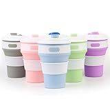 Copo Ecológico Retrátil Dobrável Portátil Ecológico Reutilizável Com Tampa De Silicone 350 Ml BPA Free Rosa 