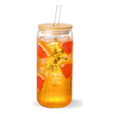Copo Lata 500ml Com Tampa Bambu E Canudo Vidro Suco Drinks