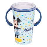 Copo Mágico Mickey Antivazamento 280ml Com Alça E Tampa Azul