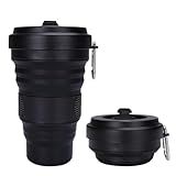 Copo Retrátil De Silicone Sustentável Ecológico Dobrável 550ml Portátil Preto 