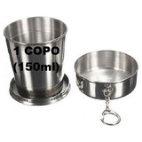 Copo Retrátil Dobrável De Aço Inox Chaveiro 150ml
