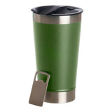 Copo Térmico Cerveja Chopp Inox C Tampa Abridor 480ml Xtuned Cor Verde Militar Lisa
