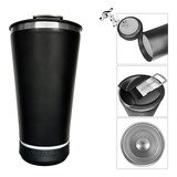 Copo Térmico Com Caixa De Som Bluetooth 420ml Aço Inox Cor Preto Qy
