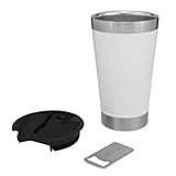 Copo Térmico Com Tampa Abridor 473ml Aço Inox Liso Vácuo Para Cerveja Bebidas Chopp Gelado Branco 
