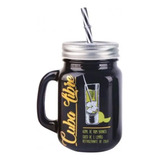 Copos De Vidro Com Tampa E Canudo Retro Preta Caneca 2 Peças