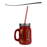 Copos De Vidro Com Tampa E Canudo Retro Vermelha Caneca 2und