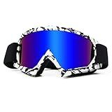 CoPvner Óculos ATV Dirt Bike Motocross - Capacete Racing MX Óculos De Quatro Rodas Com Lentes OTG UV400 Para Homens- Mulheres- Jovens E Crianças -armação Preta Branca - Lente Azul-