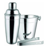 Coqueteleira 500ml Balde E Pegador Kit Com 03 Peças Aço Inox