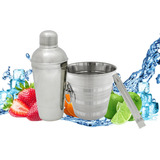 Coqueteleira Kit Bartender Inox Balde Gelo pegador coquetel