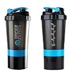  Coqueteleira Shaker Bottle 500ml Squeeze Academia 3 Divisões AZUL 