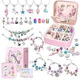 CORALMEE Kit De Fabricação De Pulseiras Para Meninas 77 Peças De Kit De Fabricação De Joias Com Caixa Organizadora Inicial De Joias Kit De Pulseiras De Unicórnio Para Meninas De 5 Anos 6 7 8 A