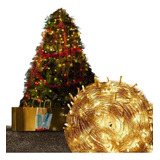 Cordão 100 Leds Fixo Branco Quente 10 Metros Macho E Fêmea