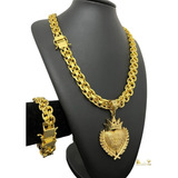 Cordão 13mm Cadeado Dup Pulseira Pingente Banhado A Ouro