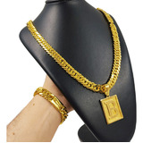 Cordão 13mm Grumet Pulseira E Pingente Letra Moeda Antiga Cor Dourado