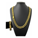 Cordão 13mm Pitbull Pulseira 100 Banhado A Ouro 18k Luxo