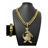 Cordão 13mm Pitbull Pulseira Pingente 100 Banhado 18k