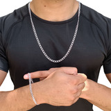 Cordão 70cm Pulseira 21cm Prata 925 Pura Escama Peixe 5mm
