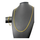 Cordão E Pulseira Modelo Cadeado 3mm Banhado A Ouro 18k Luxo