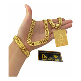 Cordão Grumet 13mm Com Pingente Fé E Pulseira Banhado Ouro