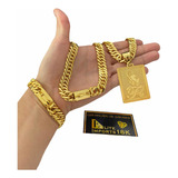 Cordão Grumet 13mm Pingente Fé E Pulseira Banhado Ouro 18k