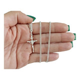 Cordão Grumet 60cm Com Crucifixo E Nossa Senhor Em Prata 950