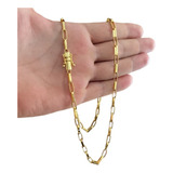 Cordão Masculino 6mm Banhada Ouro 18k Cadeado Tijolinho