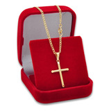 Cordão Masculino Corrente Pingente Cruz Banhado A Ouro 18k