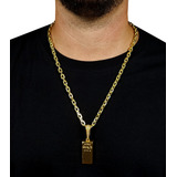 Cordão Moeda Antiga Cadeado 6mm Pingente Barra De Ouro