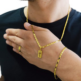 Cordão Piastrine Masculino Pulseira Moeda Antiga Pingente
