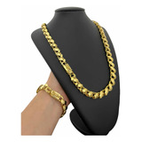 Cordão Pulseira 13mm Fecho 750 Trava Dupla Banhado A Ouro