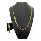 Cordão Pulseira 7mm Cadeado Alongado Banhado A Ouro 18k