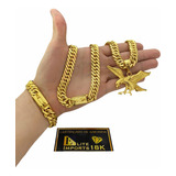 Cordão Pulseira E Pingente 13mm Grumet Lacraia Banhado 18k