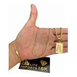 Cordão Pulseira E Pingente 3mm Grumet Banhado A Ouro 18k