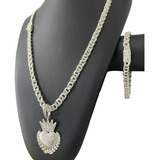 Cordão Pulseira Friso 5mm Pingente Banhado A Prata 925