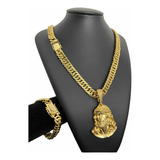 Cordão Pulseira Ping Jesus 13mm Grumet Banhado A Ouro 18k