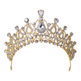 Coroa Tiara Cristal Alta Dourada Noivas