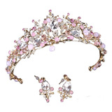 Coroa Tiara Noiva Dourada Rosa Leitosa