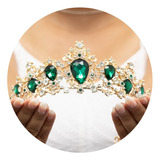 Coroa Verde Strass Noiva Debutante Tiara Porta Coque T94