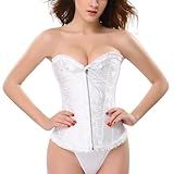 Corpete Corset Corselet Cinta Espartilho Modela Cintura Valoriza Busto Floral Zíper Branco M663