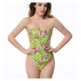 Corpete Corset Corselet Espartilho Cinta Modela Cintura Floral Verde A M327