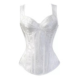 Corpete Corset Espartilho Overbust Branco Bojo Alça Vintage