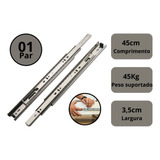 Corrediça Gaveta Trilho Telescópico 45cm 45kg Par